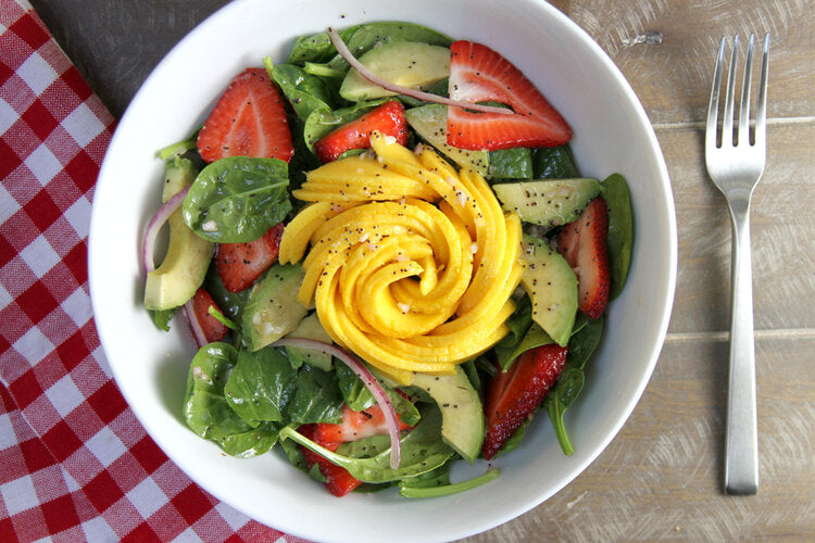 Strawberry mango salad with Bald Eagle Foods Strawberry Poppyseed Salad Dressing